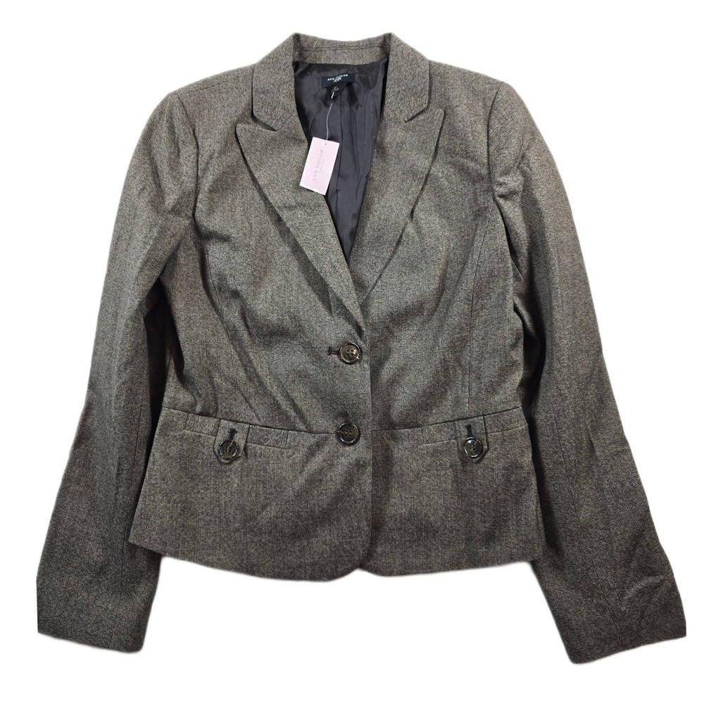 Ann Taylor Blazer Women 6P Petite Brown Black Textured Rayon Blend NEW